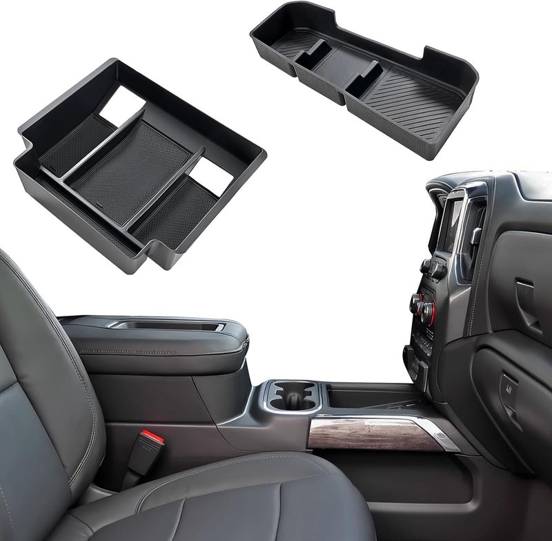 ELECFRESH 2PCS Center Console Organizer Tray for 2022 2023 2024 2025 Chevrolet Silverado Accessories, Armrest Storage Box and Center Console Storage for Chevrolet Silverado - Image 1